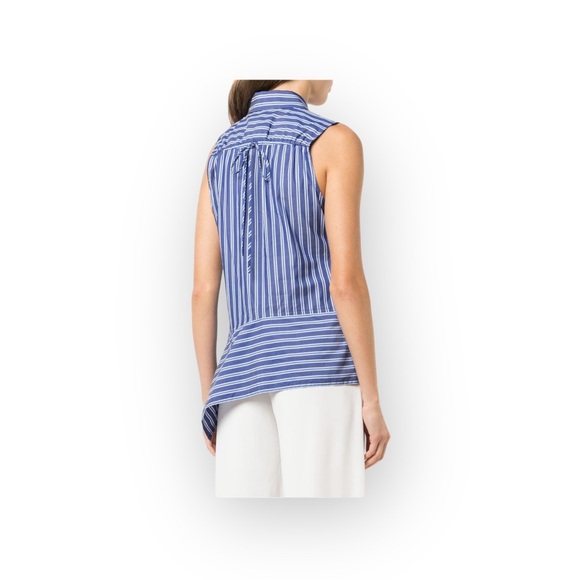 new Derek Lam 10 Crosby ᯾ Asymmetrical Hem Sleeveless Striped Top ᯾ Navy White - Picture 14 of 16
